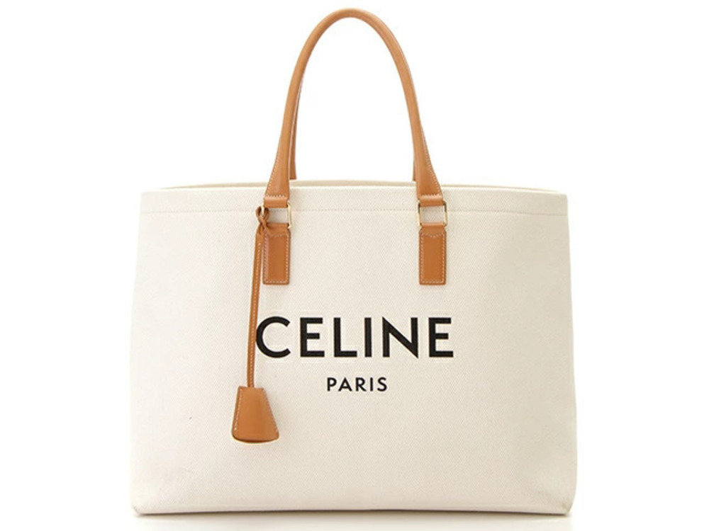 Celine Horizontal Cabas Tote Bag Canvas Leather Tan
